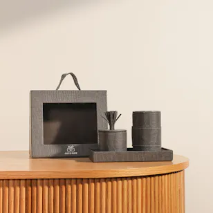 Cascades Leather Tray Set with Incense Burner and Incense Box