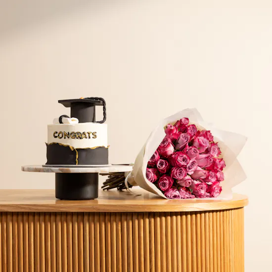 Nino’s Bakery Congrats on Graduation Cake | Charming Flowers Bouquet