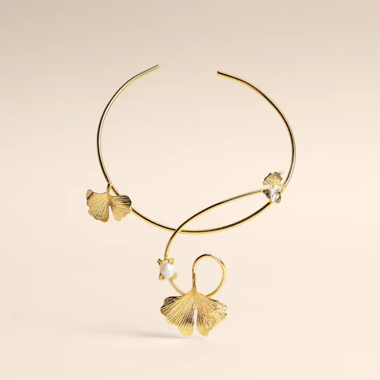 Lynyer Gold-plated Twisted Flora Pearl Necklace