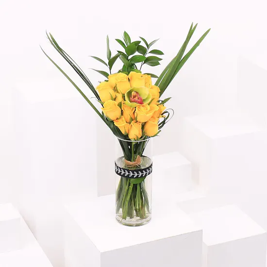 Yellow Roses | Cylinder Vase