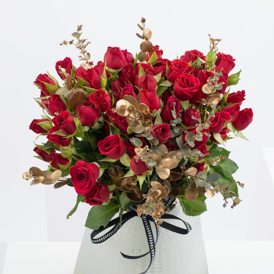 Red Baby Roses | White Vase 2