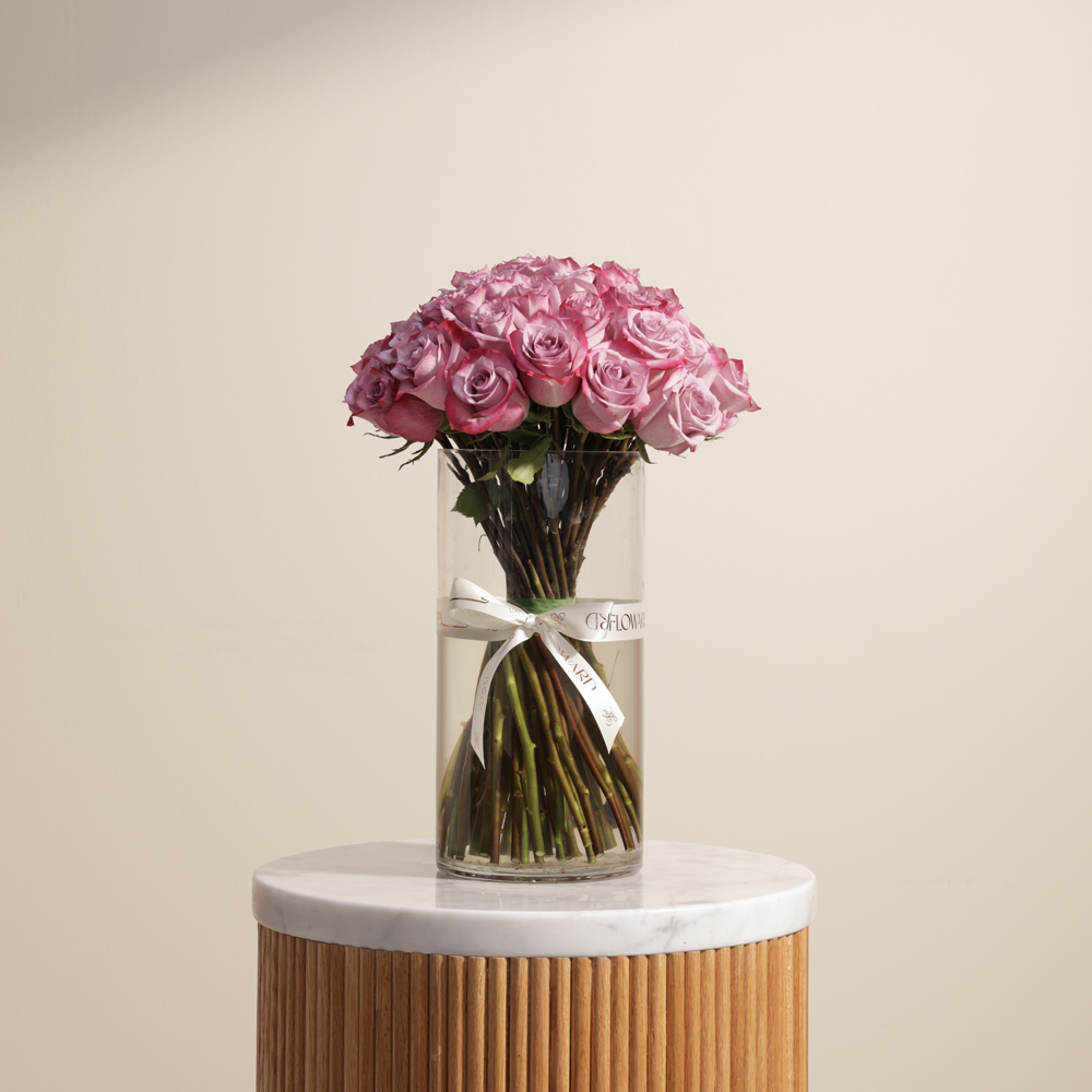 مزهرية جوري بنفسجي أنيقة | 50 زهرة