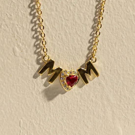 Hrh Red Heart Mom Stone Gold Plated Necklace