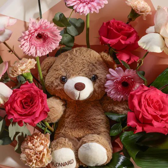 Floward Small Teddy Bear | Joyful Flowers Bouquet