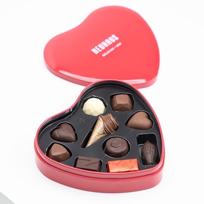 Red Metal Heart Box 10 chocolates by Neuhaus 