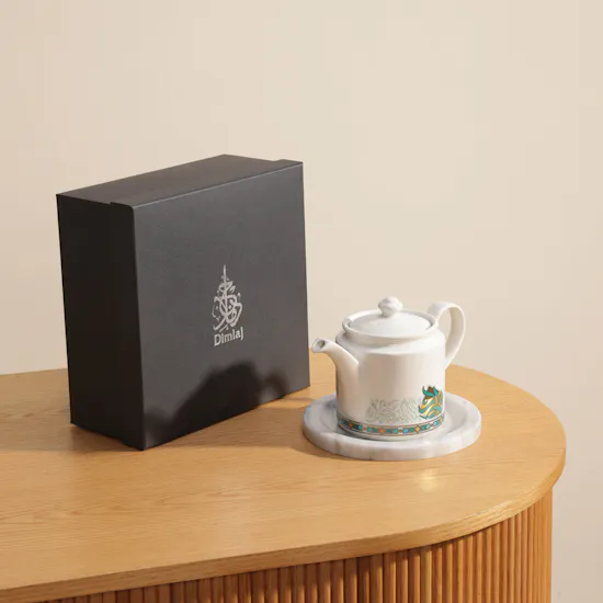 Dimlaj Porcelain Coffee Pot | Gold & Green
