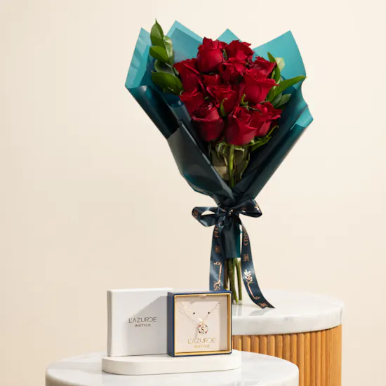 L'azurde Letter Gold and Colored Stone Necklace | Chic Roses