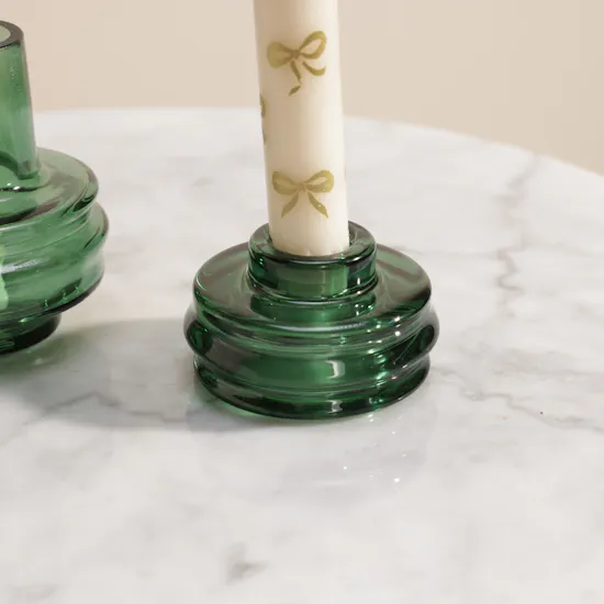 Melosa White Candles with Green Holder Set