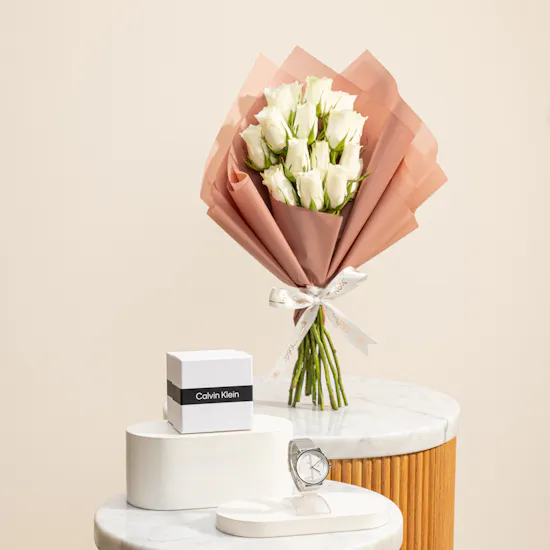 Calvin Klein Iconic Unisex Watch | Ivory Blossom Flower Bouquet