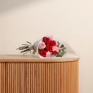 Captivating Red and Pink Roses Ensemble | 12 Flowers Captivating Red and Pink Roses Ensemble | 12 Flowers