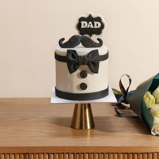 Floward Dad Black and White Cake | White Roses Bouquet