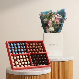 Nua Large Classic Chocolate Bonbon Slipcase Box | Jubilant Flower Bouquet