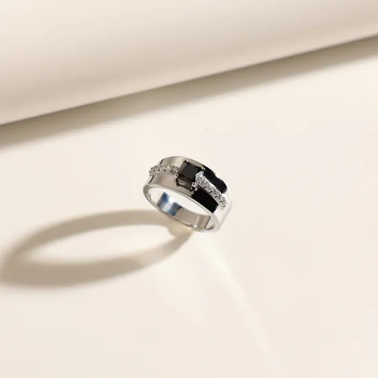 Floward Black Unisex Silver Ring | Size 8