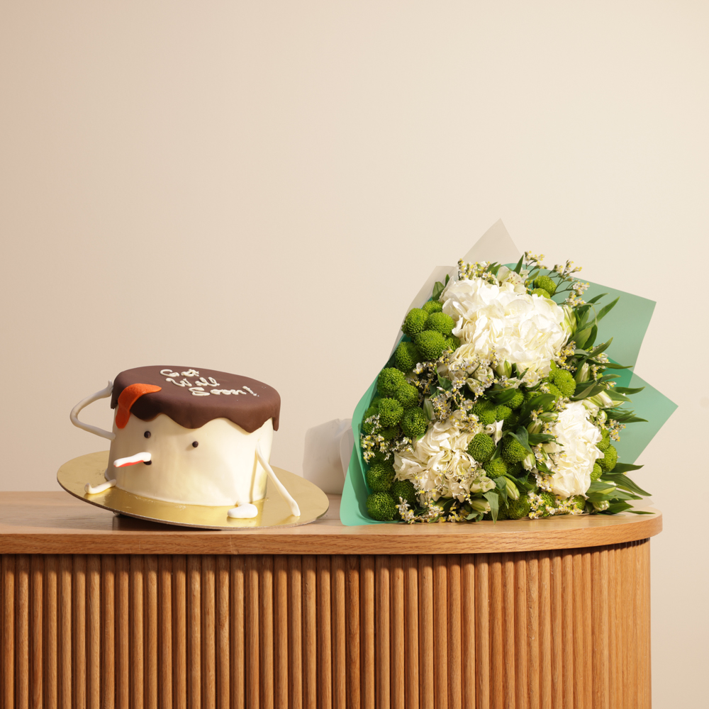 كيك تمنيات الشفاء العاجل من هلن بيكري | زهور الاناقة