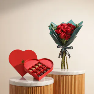 Abucci Red Heart Indulgence Chocolates Box | Passion Flowers Bouquet