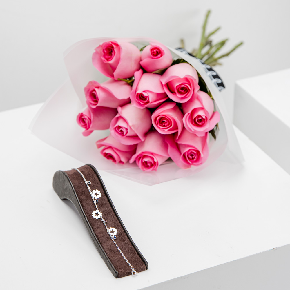 Felizmoda Flowers silver Bracelet | Pink Roses