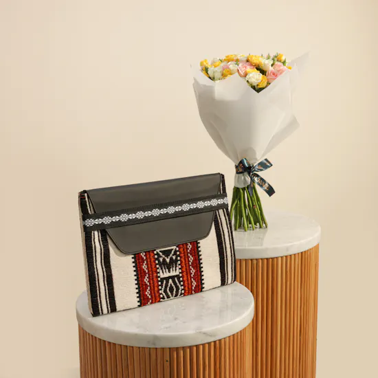 Kaseb Sadu Heritage Pouch | Bright Purity Flowers Bouquet