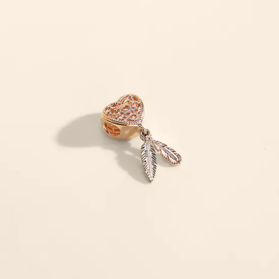 Pandora Openwork Heart and Two Feathers Dreamcatcher Charm