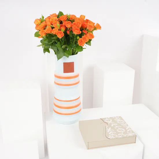 Floward Caramel Chocolate Box | Orange Baby Roses
