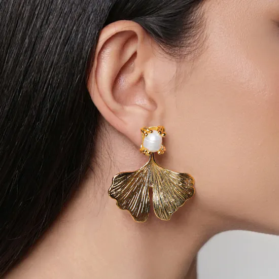 Lynyer Twisted Flora Pearl Gold Plated Earrings