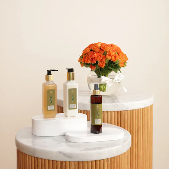 Forest Essentials Oudh & Green Tea Essence Set | Sunset Radiance Flowers