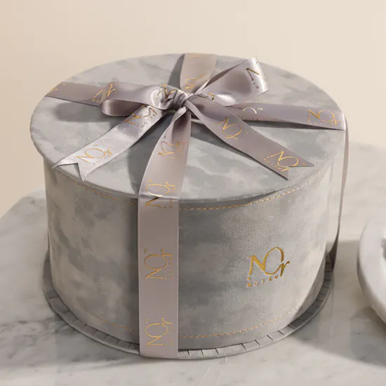 Nor Noyau Large Round Grey Velvet Chocolate Box