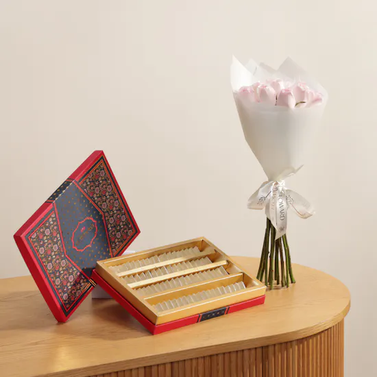 MyGovindas Diamond Kaju Katli Box | Delicate Touch Flower Bouquet