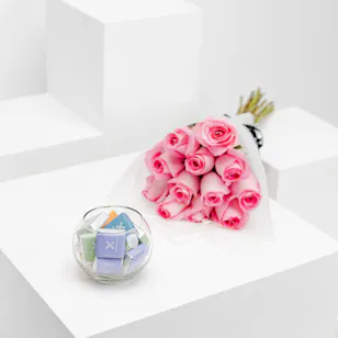 Floward Chocolate Bowl | Pink Roses Floward Chocolate Bowl | Pink Roses