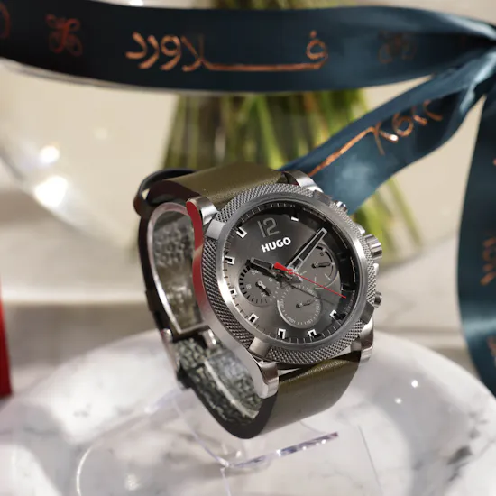 Hugo Boss Leather Men's Watch | Red Roses Glass Vase