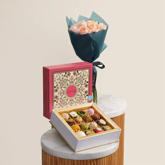 MyGovindas Fancy Sweets Medium Premium Box | Elegance Flower Bouquet