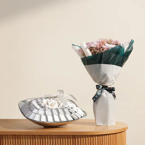 Patchi Premium Chocolate Silver Tray | Elegant Flower Bouquet