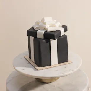 December Cake Black and White Gift Shape Fondant Cake December Cake Black and White Gift Shape Fondant Cake