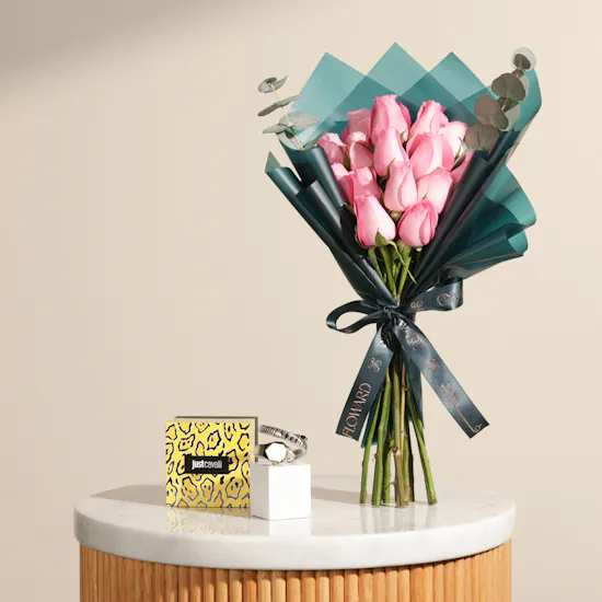 Just Cavalli Signature Snake Aria Ladies Fashion Watch | Soft Flower Bouquet