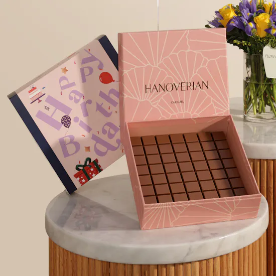 Hanoverian Happy Birthday Caramel Chocolate Box | Happy Flowers and Balloon