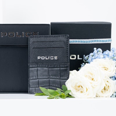 Police Card Holder Black With Flowers 