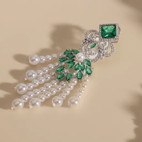 The Princess Pearl Set | Silver and Emerald Stones