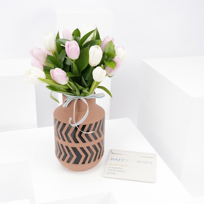 Raff by Paris Gift Card with Sweet Tulips Vase