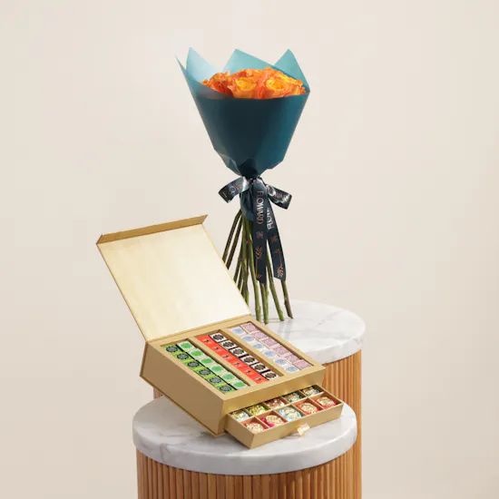 Venchi Prestige Chocoviar and Cremino Chocolate Two-Layer Gift Box | Lovely Flower Bouquet