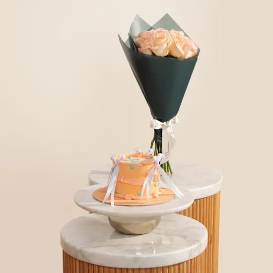 Sweet Atelier Peachy Birthday Cake | Warm Flowers Bouquet