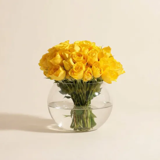 Yellow Baby Roses Vase | 18 Flowers