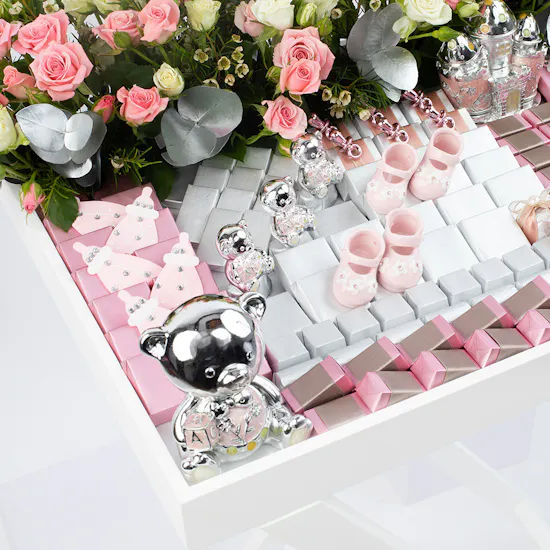 Opera Welcome Baby Girl Chocolates Stand & Flowers
