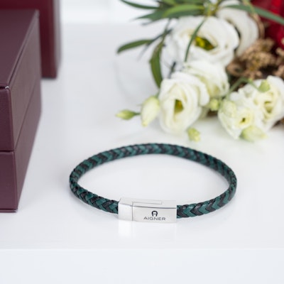 Aigner Gents Bracelet SILV/BLK/GREEN with Flowers