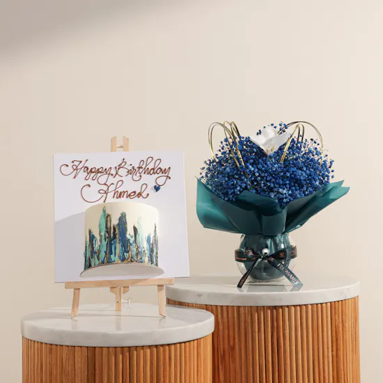Floward Personalized Blue Half Portrait Birthday Cake | Wishful Moment Flowers