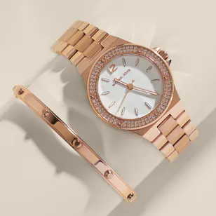 Michael Kors Rose Gold-Tone Lennox Watch and Bracelet Women’s Gift Set