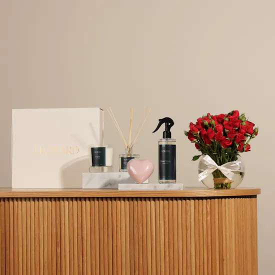 Floward Lovely Orchid Elegant Home Set | Red Baby Roses Vase