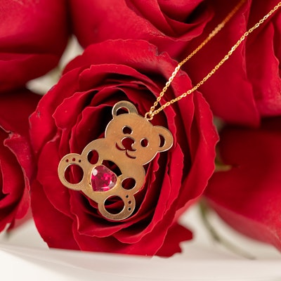 Al Alawi Gold Teddy Bear Necklace | 12 Roses of Love