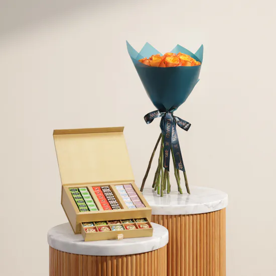 Venchi Prestige Chocoviar and Cremino Chocolate Two-Layer Gift Box | Lovely Flower Bouquet
