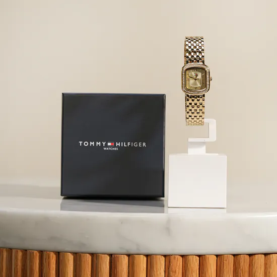 Tommy Hilfiger Crystal Bezel Gold Rectangular Dial Women's Watch