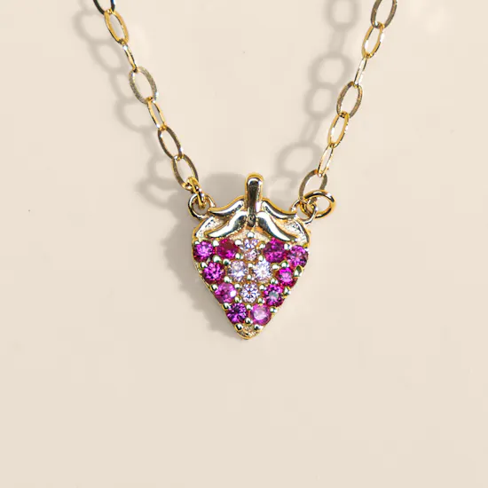 Miss L' Kids Pink Strawberry Gold Necklace