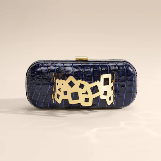 Rula Galayini Waltz Royal Blue Lizard-Print Women's Clutch